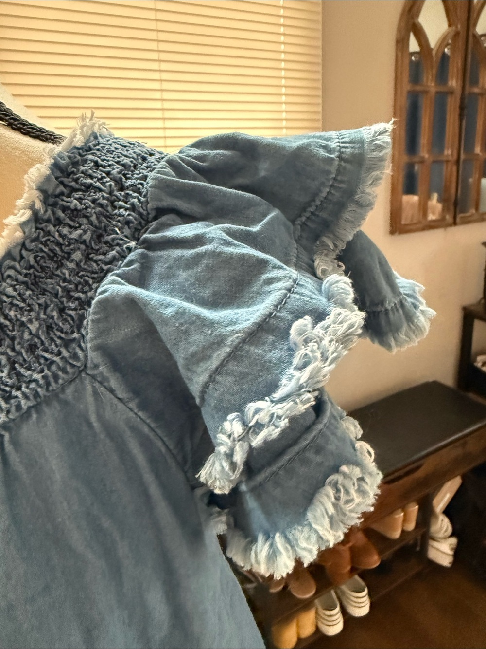 Derek Heart Blue Denim-Look Smocked Neck Mini Dress - Picture 5 of 12